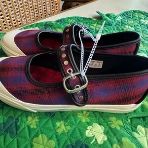 Vans Red and Blue Plaid Flats